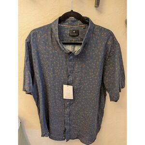 VUSTRA Men's XXL Blue Palm Tree Print Short Sleeve Button Up Shirt Casual Summer